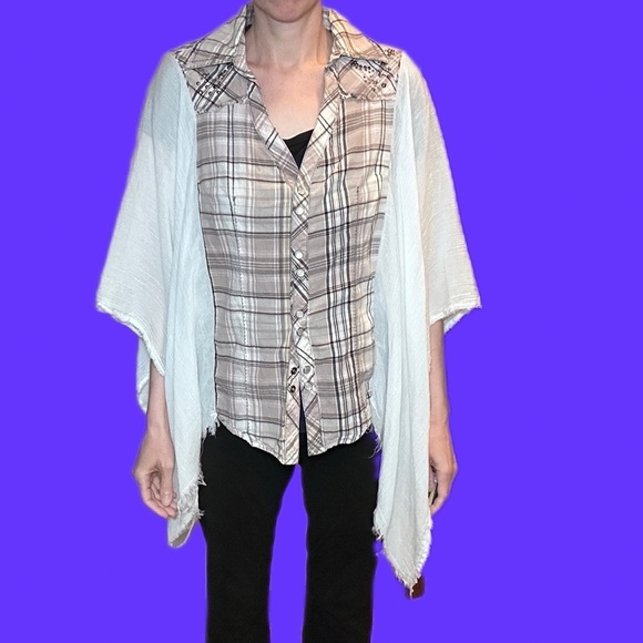 Johnny Cash poncho upcycle shear raw hem - Picture 6 of 11